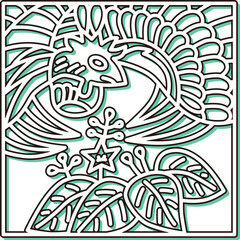 カラーシャドウ正方形シンプル花札　師走　桐　鳳凰　12月　桐に鳳凰