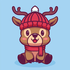 Cute christmas reindeer cartoon hand drawn illustration