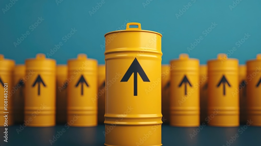 Poster fuel canisters with directional arrows pointing in different directions representing the concept of 