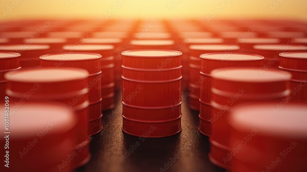 Poster a collection of red fuel barrels or canisters arranged in a grid pattern symbolizing the balance and