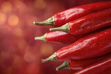 Close-up of red chili peppers with blurred background.
