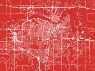 Christmas Map of Topeka Kansas, USA in Snowy White on Festive Red Background.