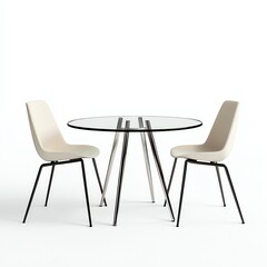 Fototapeta premium Minimalist modern dining table with two elegant chairs, bringing a stylish touch to any living space.