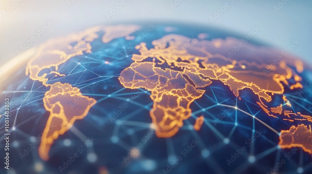 Poster visualizing a global supply network with interconnected growth nodes offering opportunities for inte