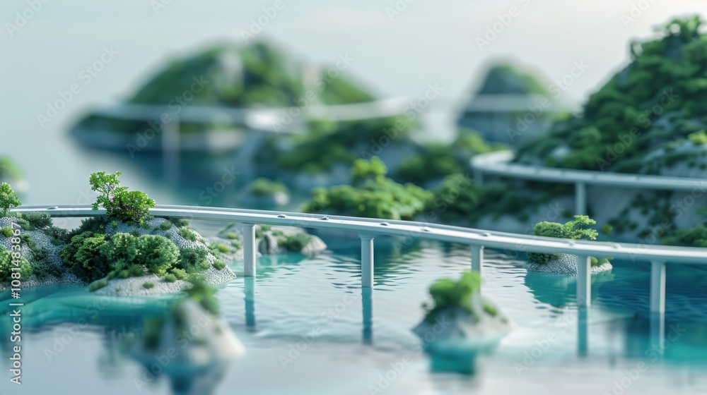 Poster a meaningful scene of equitable design, depicting a series of differently sized bridges connecting v
