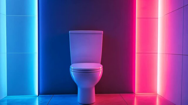 Toilet in vibrant neon lighting, modern design