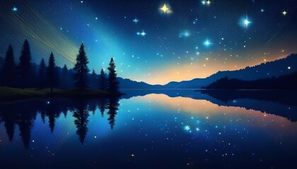 Naklejka premium night landscape with lake