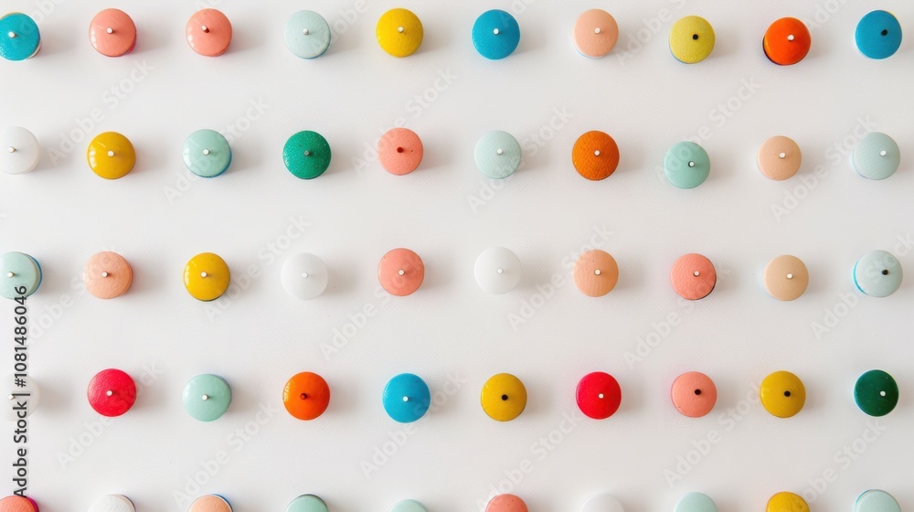 Poster A minimalist representation of colorful dots arranged in a grid pattern on a plain background, Signifying diversity and harmony, photography style