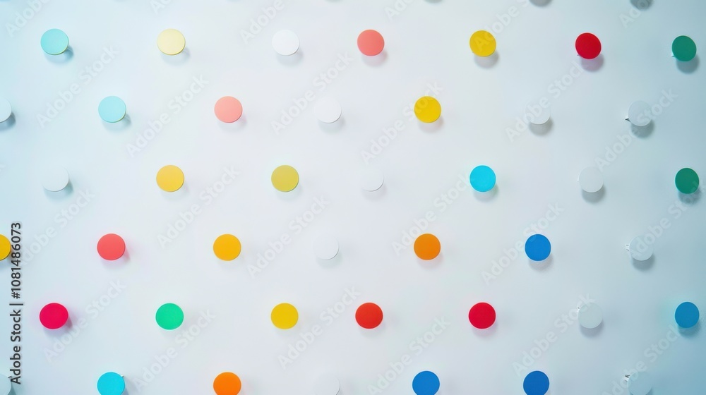 Poster A minimalist representation of colorful dots arranged in a grid pattern on a plain background, Signifying diversity and harmony, photography style
