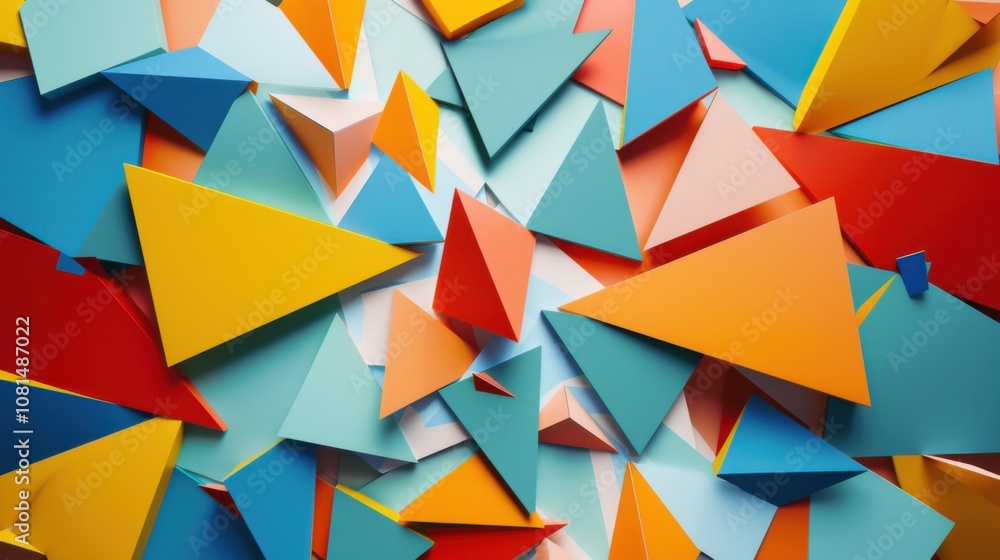 Aufkleber a modern art depiction of diverse abstract shapes converging towards a central point on a plain back