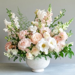 Serene Mother's Day Floral Arrangement in Pastel Pink and White with Fresh Green Leaves and Airy Spacing
