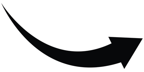 Curve arrow icon. Curved arrow right direction vector icon. Black rounded arrow. Vector illustration