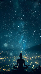 Fototapeta premium Under the Starlight Sky: Manifestations of Inner Peace through Nighttime Yoga
