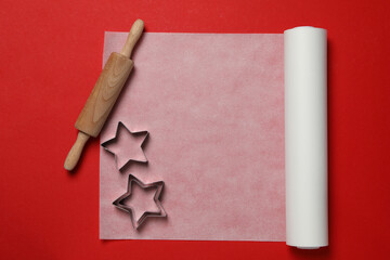 White baking paper on a red background