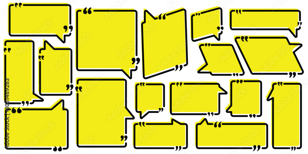 Poster Quote box frame big set for the great design of speech quotation marks. Vector bubble quotation, comment, message borders. Text in brackets. Quote box frame collection. 