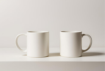 Dual Coffee Mugs Mockup on White Background
