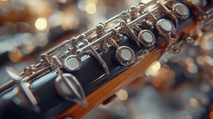 Obraz premium Close-up of a clarinet with bokeh background.