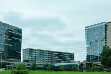 Modern office buildings with glass facade in city