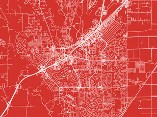 Christmas Map of Vacaville California, USA in Snowy White on Festive Red Background.