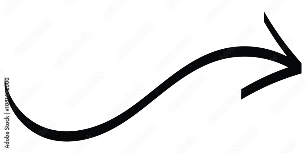 Poster hand drawn brush arrow vector. black drawn curve arrow isolated. curved arrow sign.