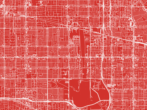 Christmas Map of Van Nuys  California, USA in Snowy White on Festive Red Background.