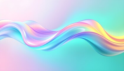 Fototapeta premium Wavy Glass Shapes Background. 3d crystal glass liquid wave with refraction and holographic effect isolated on light background. Render transparent glass ribbon, fluid splash with gradient flying in mo