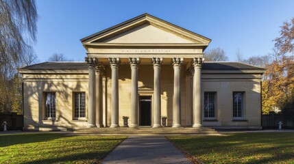 Naklejka premium A classical building with six columns and a pediment.