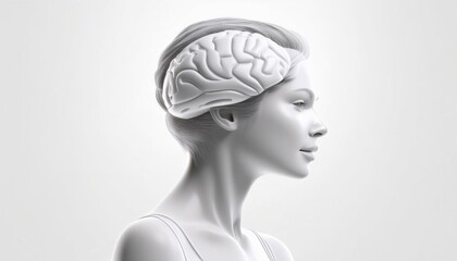 Obraz premium Brain illustration in 3D rendered style on a blank white background