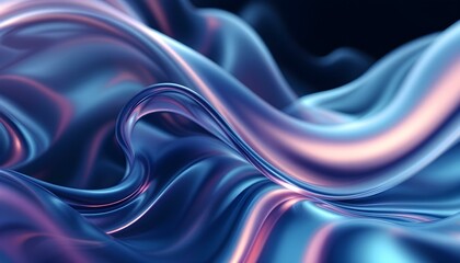 Obraz premium 3d holographic ribbon glass morphism wave line isolated on abstract background render. Iridescent curve liquid shape with blue-purple hologram gradient, water liquid flow background