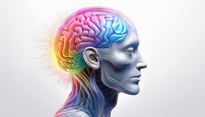 Obraz premium Brain illustration with colorful neon color in 3D rendered style