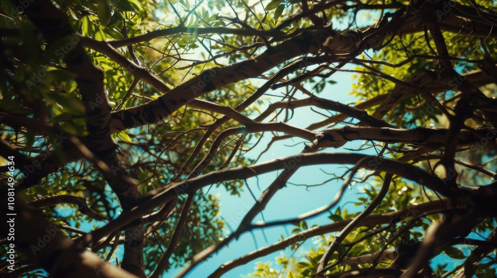 Poster a network of intertwining branches in assorted shades, metaphorizing the strength and resilience fou