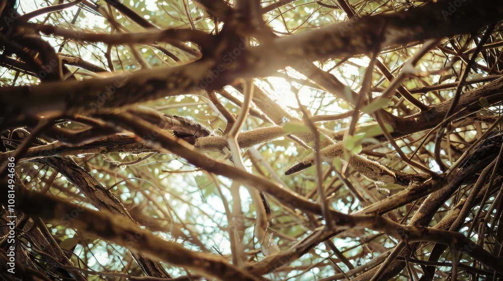 Poster a network of intertwining branches in assorted shades, metaphorizing the strength and resilience fou