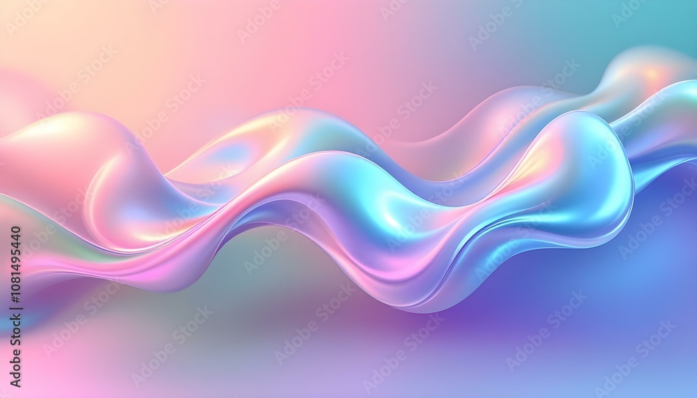 Poster 3d render of simple colorful ribbon in white background. gradient glass effect, holographic style, f