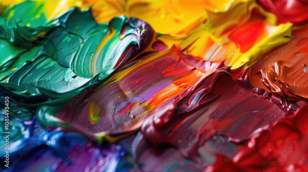 Poster a palette of paint strokes in diverse colors blending into a harmonious composition, illustrating th