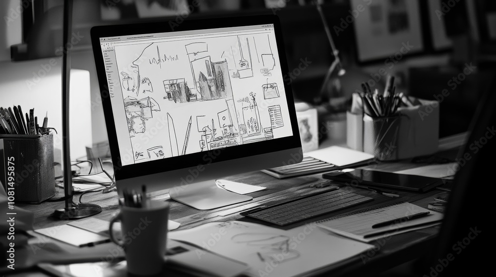 Poster website designer creative planning application development draft sketch drawing template layout fram