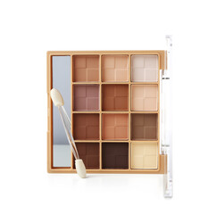 Beautiful eyeshadows palette with brush on white background