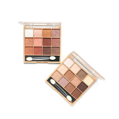 Beautiful eyeshadows palettes with brushes on white background