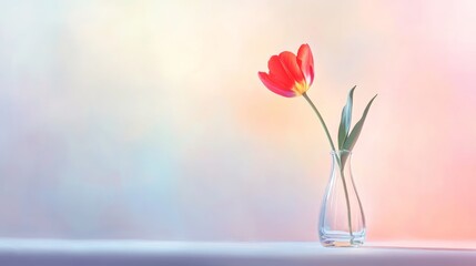 Single Red Tulip in Glass Vase