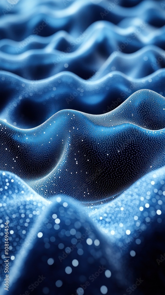 Poster abstract blue waves with sparkling elements, evoking depth and texture.