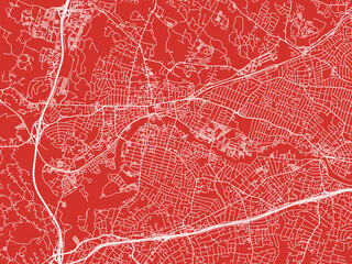 Christmas Map of Waltham  Massachusetts, USA in Snowy White on Festive Red Background.