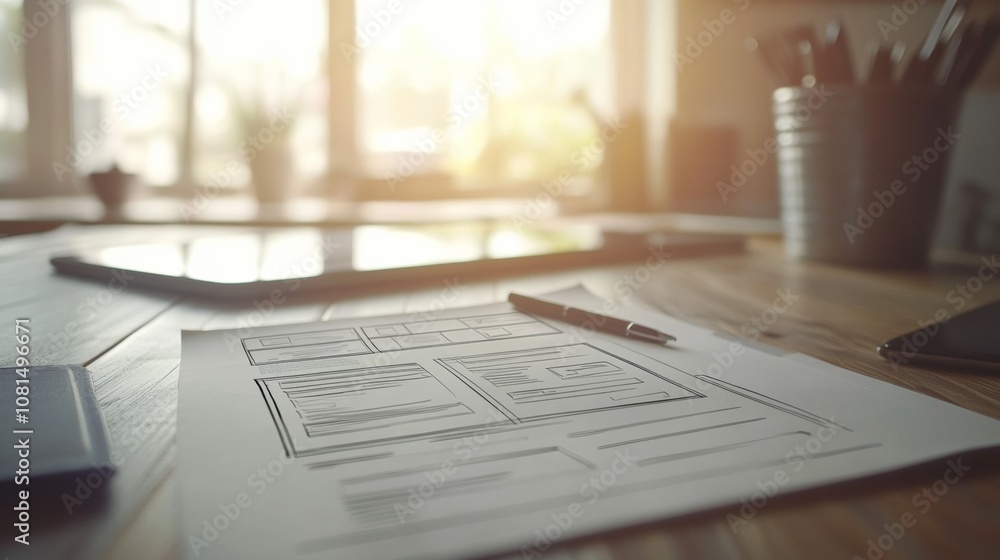 Poster website designer creative planning application development draft sketch drawing template layout fram