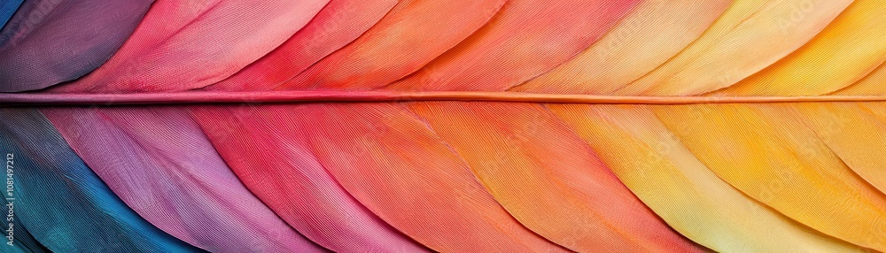 Poster a vibrant colorful close-up of a leaf showcasing intricate details and a gradient of hues from red t