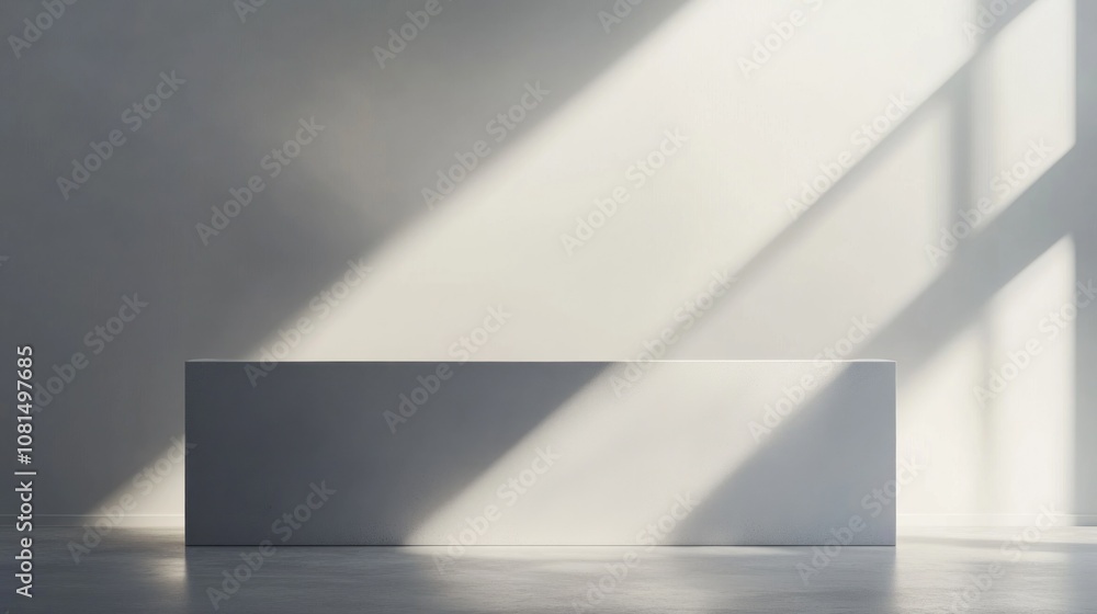 Poster a white box is sitting in a room with a window. the box is empty. the window is letting in sunlight
