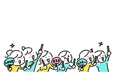 Female idol fans enthusiastically cheering at a concert・fandom・推し活
