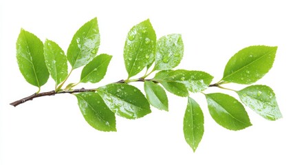 Obraz premium Green Leafy Branch with Water Drops
