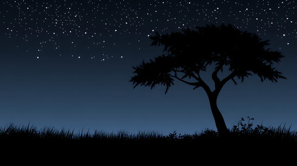 Naklejka premium Silhouette of a tree against a dark, starry night sky 