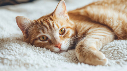 Fototapeta premium A cute cat on simple background looks at camera white background with copy space. pet fashion portrait minimalism adorable wallpaper 