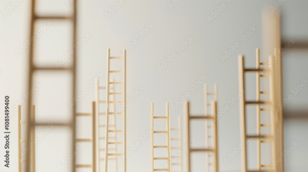 Poster a poignant visual of equal opportunity, featuring a series of ladders of different heights leading t