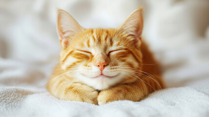 Fototapeta premium A cute cat on simple white background looks at camera background with copy space. pet fashion portrait minimalism adorable wallpaper 