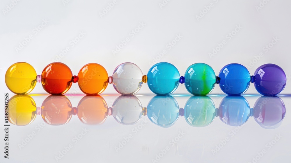 Aufkleber A powerful image of a series of differently colored, transparent glass balls stacked and aligned, creating a gradient effect